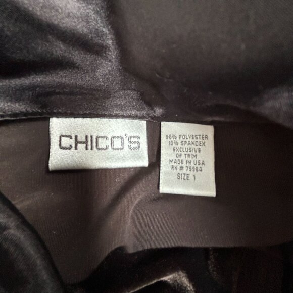Chico's Brown Velvet Satin Trim Long Sleeve Jacket Size 1 Lightweight Stretch - Picture 3 of 7